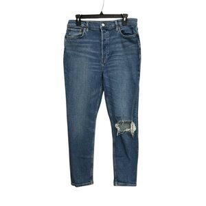 Re/done 90s High Rise Ankle Crop Jeans Size 31 Distressed Light Wash Button Fly